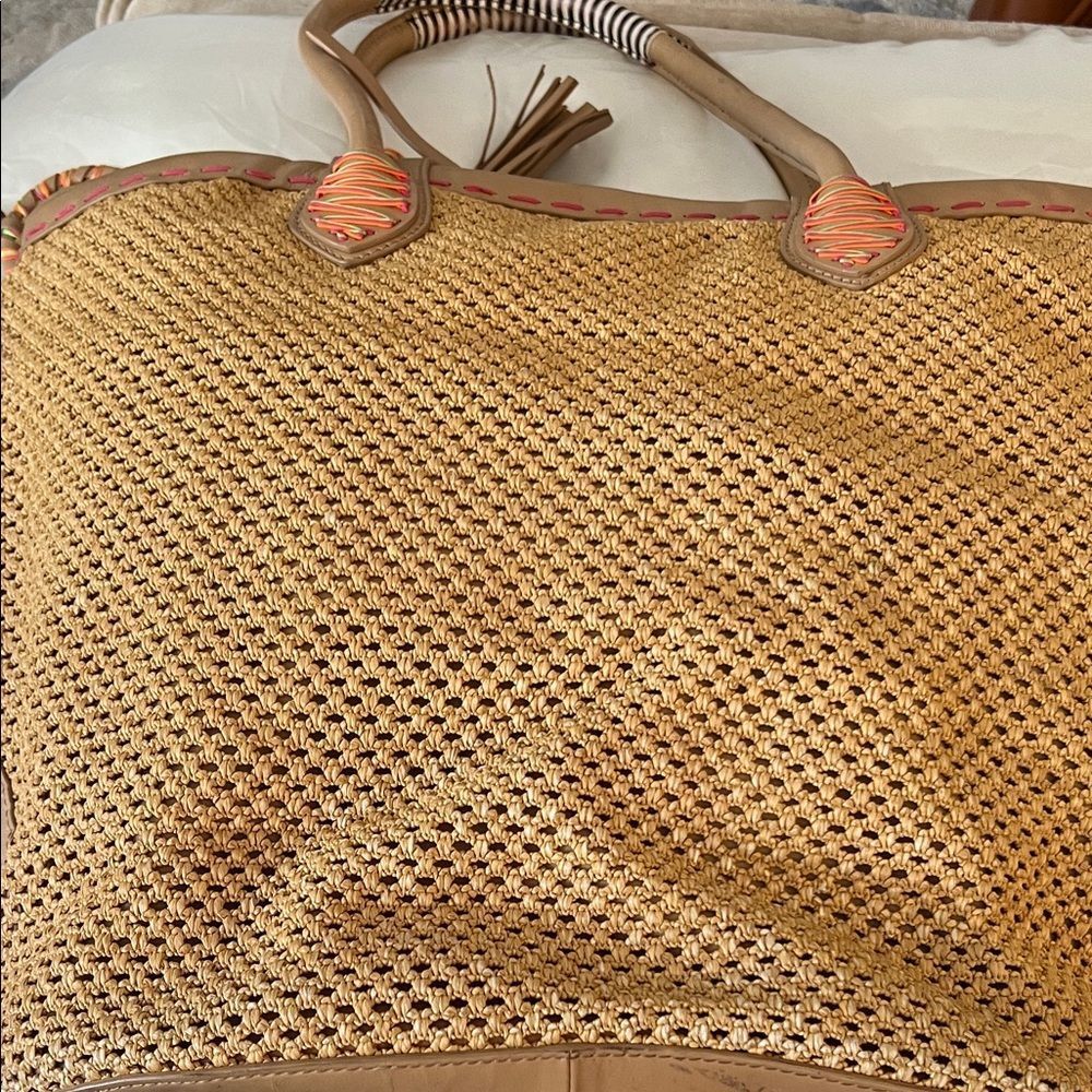 henri bendel Brown Woven Tote with Colorful Beach Patch Accents - Picture 6 of 15